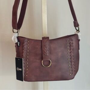 Soft Faux Leather Hobo Shoulder Tote Bag in Rustic Brown, Braided Accent NWT